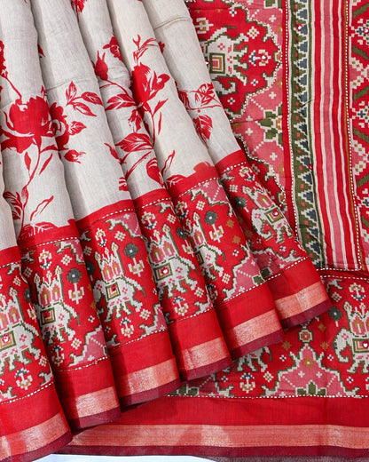 Grey Chanderi Printed Saree - Shop Vastram