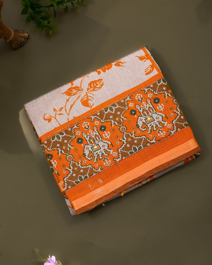 Grey Chanderi Printed Saree - Shop Vastram