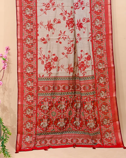 Grey Chanderi Printed Saree - Shop Vastram