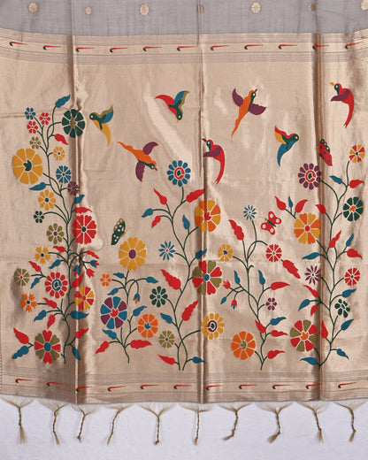 Grey color Chanderi Saree - Shop Vastram