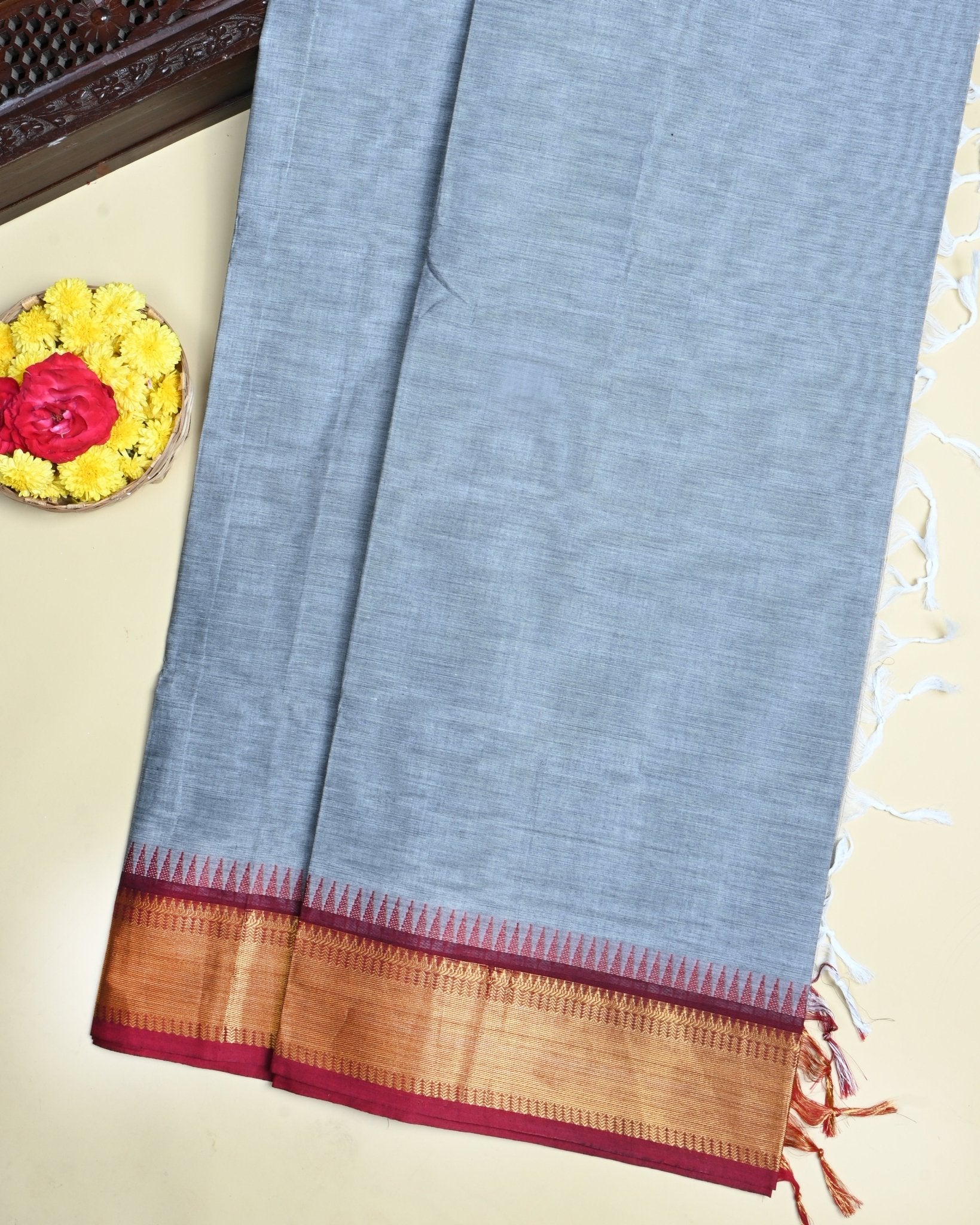 Grey Color Cotton Saree - Shop Vastram