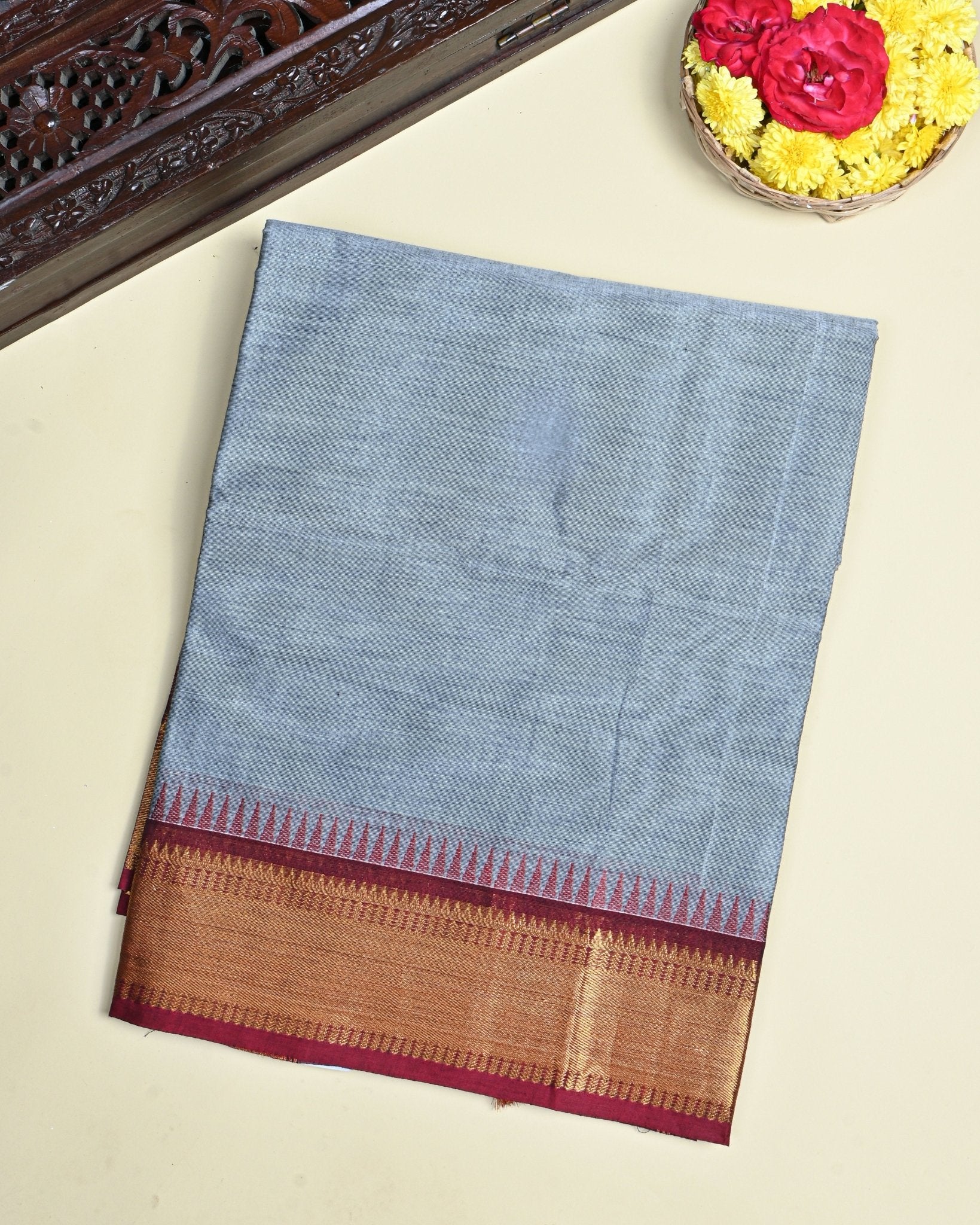 Grey Color Cotton Saree - Shop Vastram