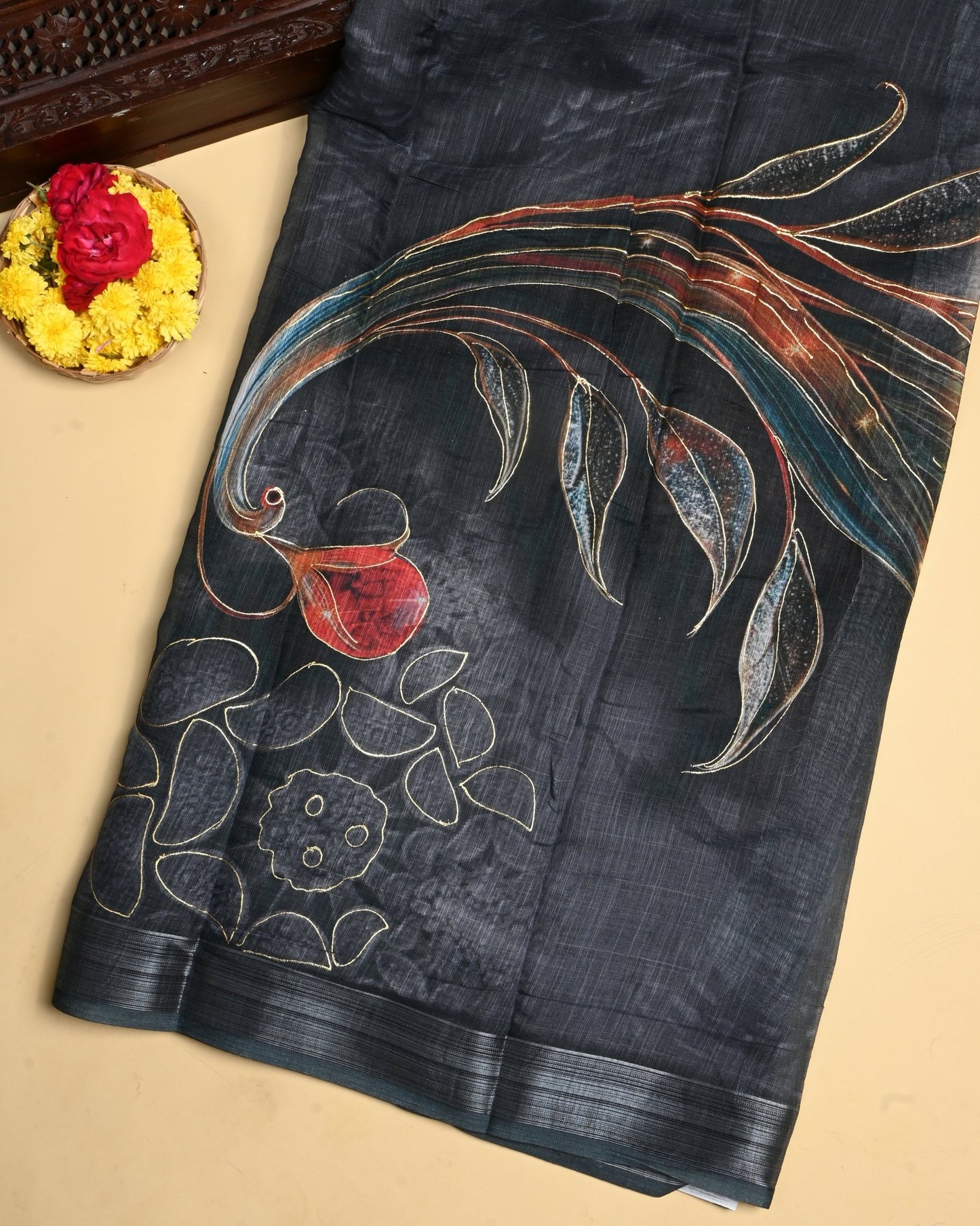 Grey Color Lenin Saree - Shop Vastram