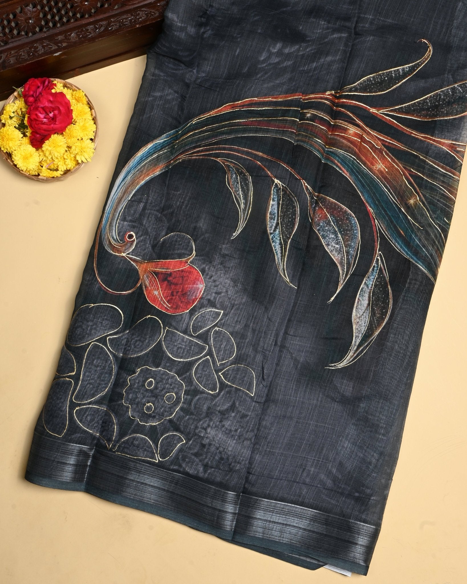 Grey Color Lenin Saree - Shop Vastram