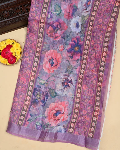 Grey Color Lenin Saree - Shop Vastram
