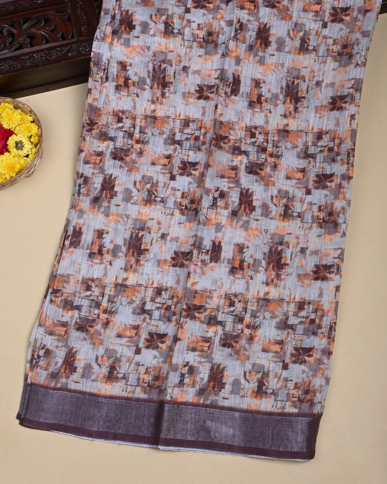 Grey Color Lenin Saree - Shop Vastram