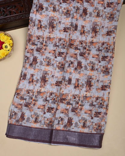 Grey Color Lenin Saree - Shop Vastram