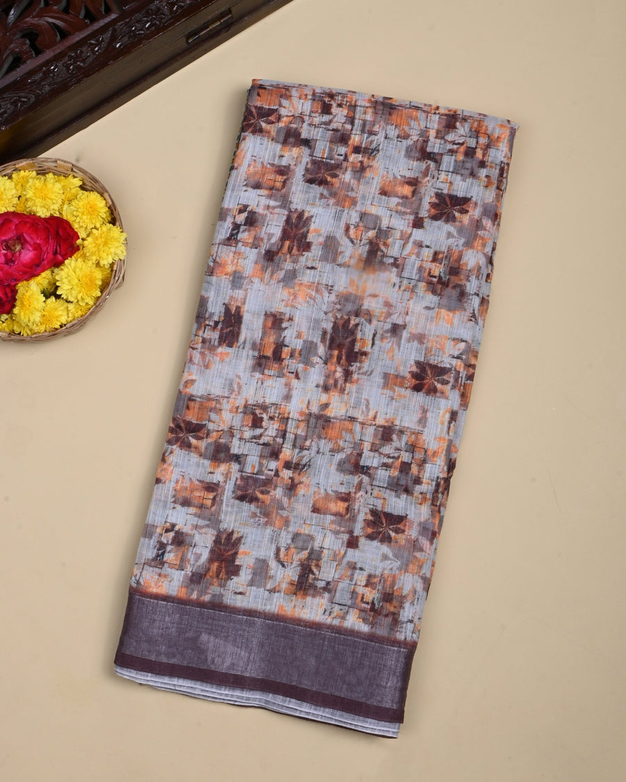Grey Color Lenin Saree - Shop Vastram