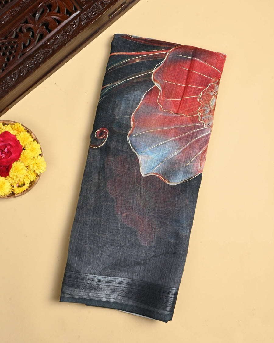 Grey Color Lenin Saree - Shop Vastram