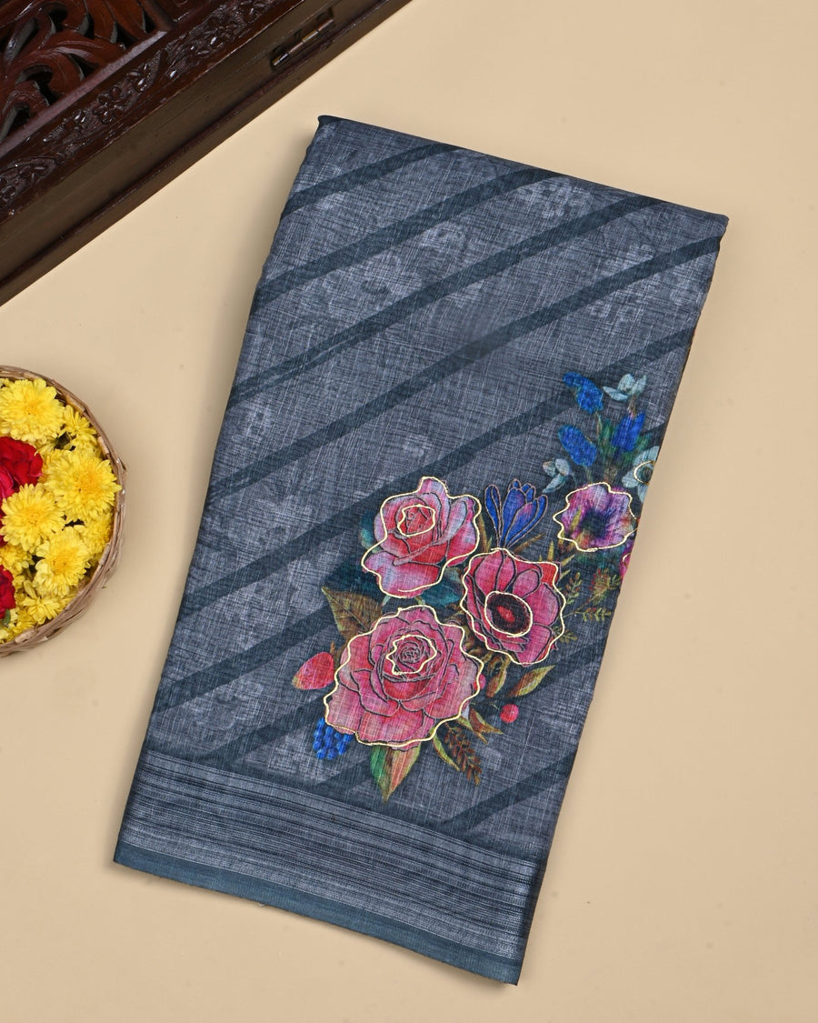 Grey Color Lenin Saree - Shop Vastram