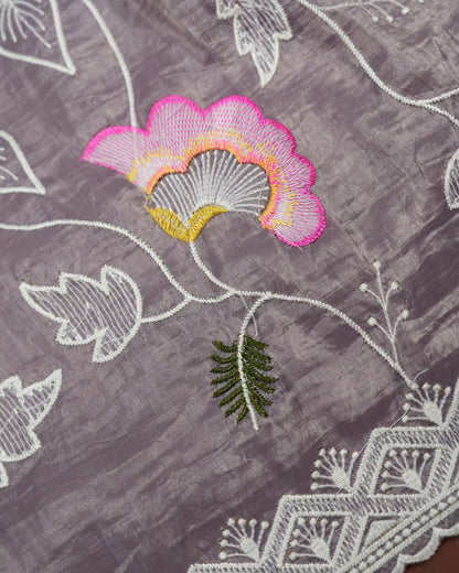 Grey Color Organza Saree - Shop Vastram