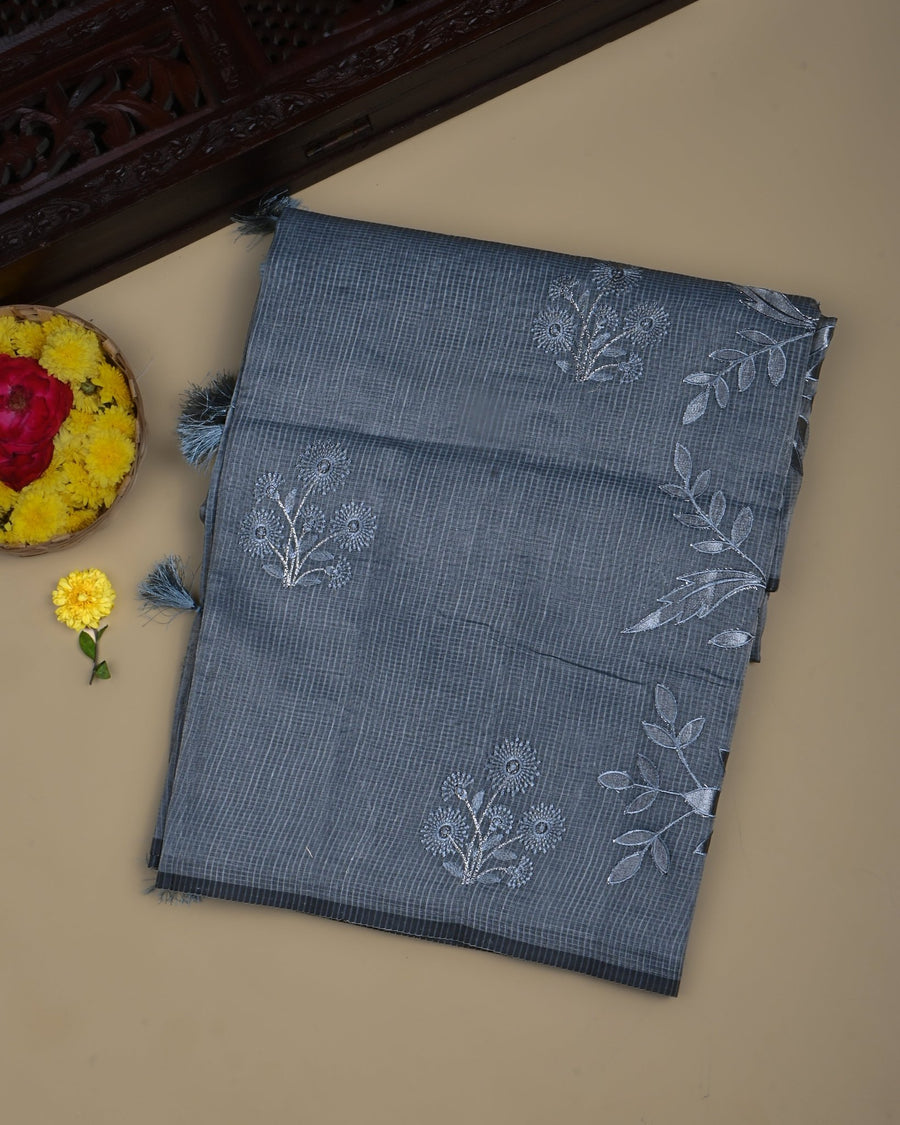 Grey Color Silk Kota Saree - Shop Vastram