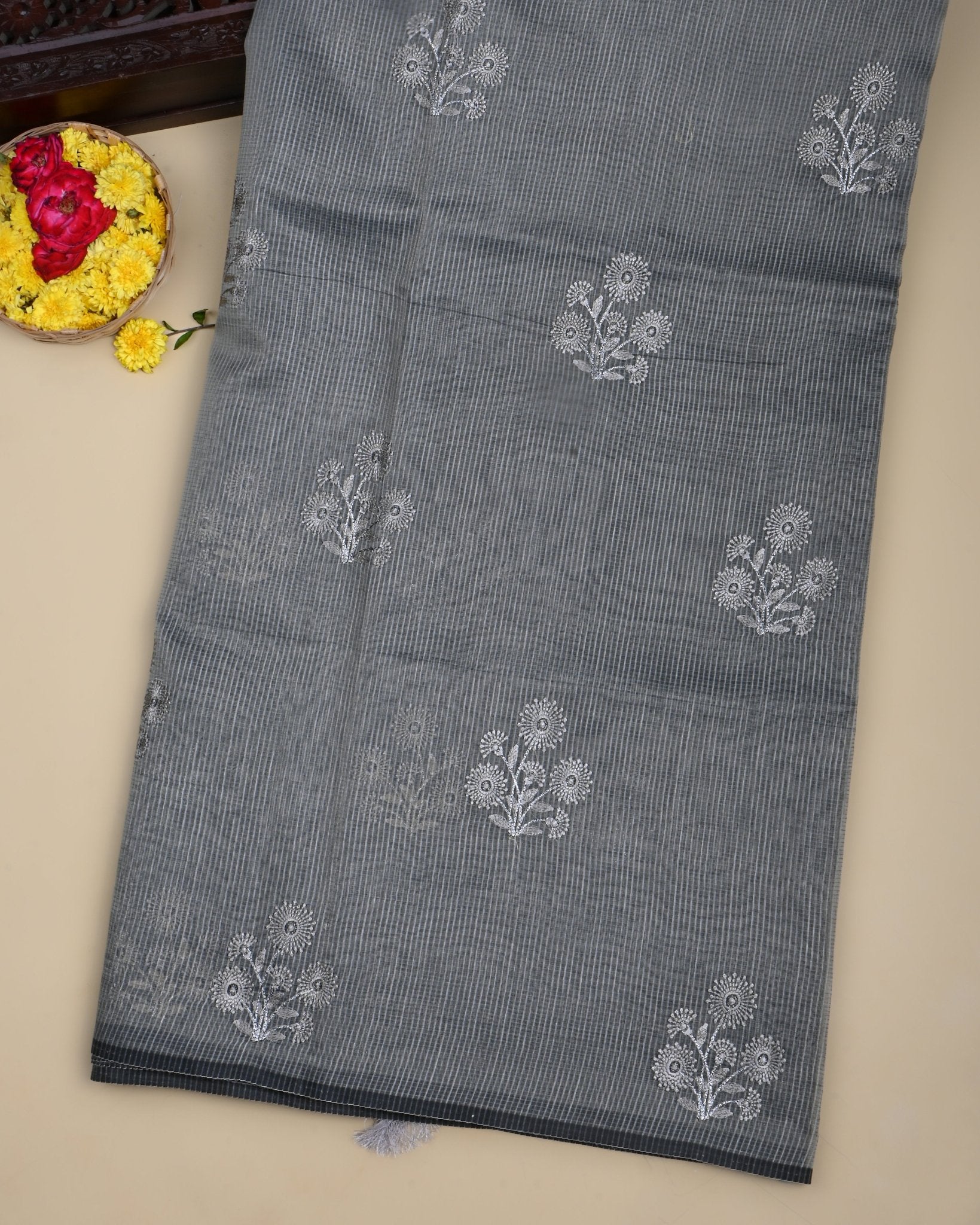 Grey Color Silk Kota Saree - Shop Vastram