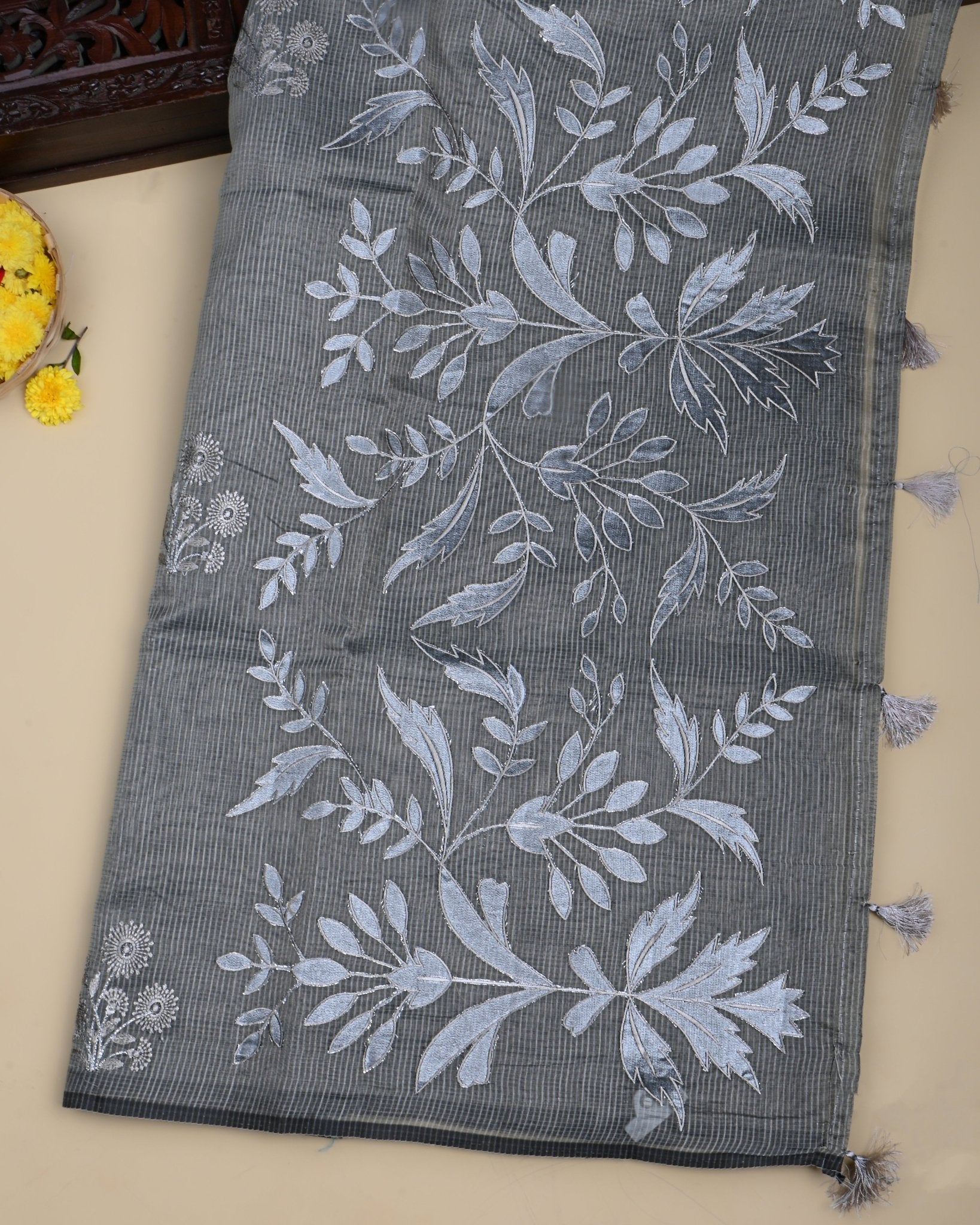 Grey Color Silk Kota Saree - Shop Vastram