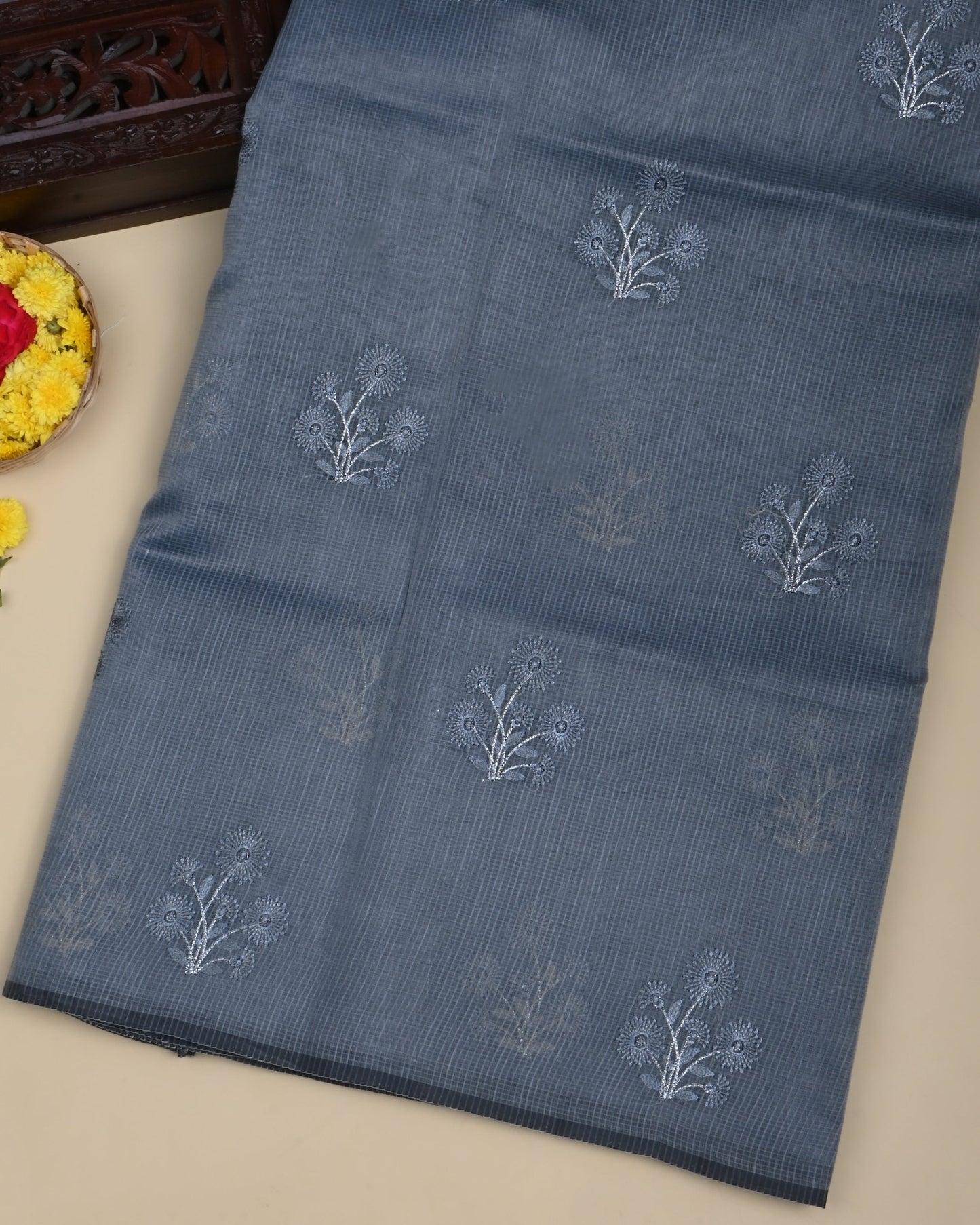 Grey Color Silk Kota Saree - Shop Vastram