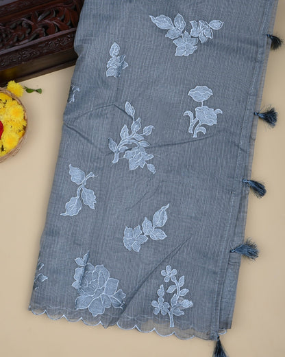 Grey Color Silk Kota Saree - Shop Vastram