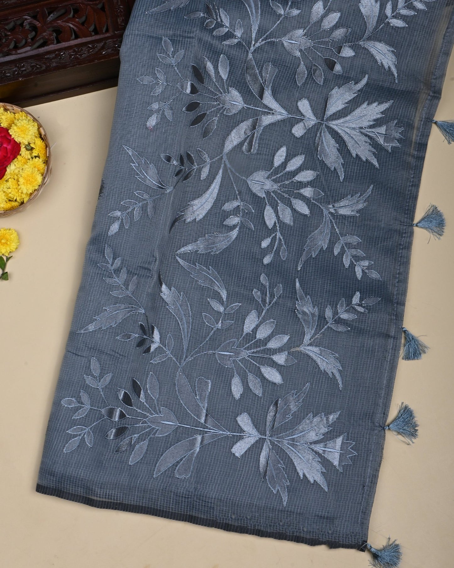 Grey Color Silk Kota Saree - Shop Vastram