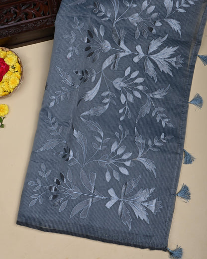 Grey Color Silk Kota Saree - Shop Vastram