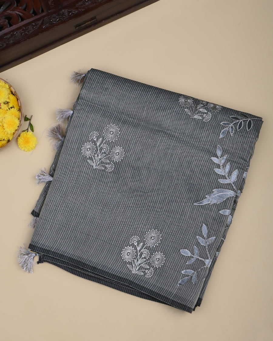Grey Color Silk Kota Saree - Shop Vastram