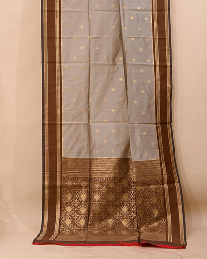 Grey Silk Banarsi Saree - Shop Vastram