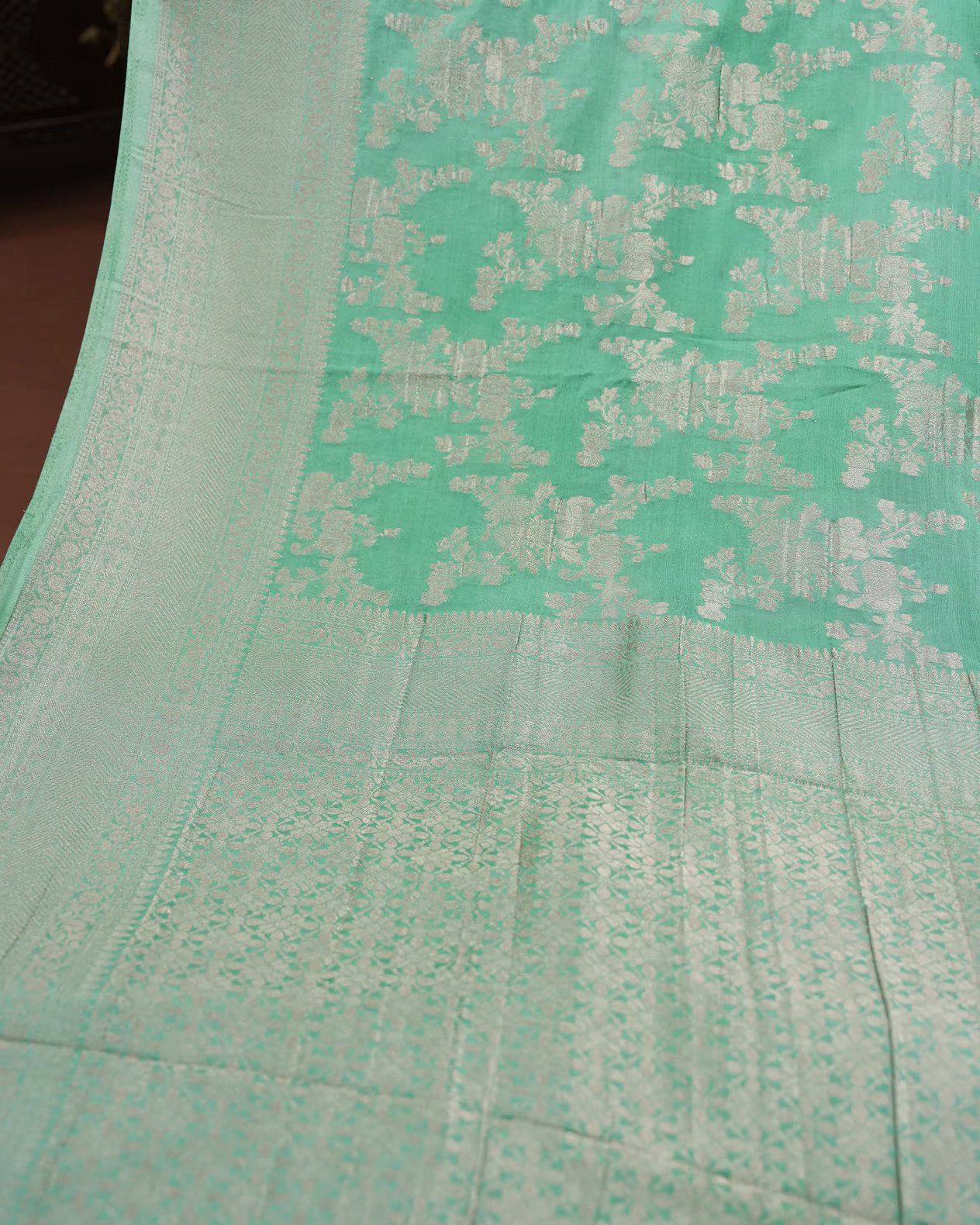 Light Green Blue Color Silk Saree - Shop Vastram