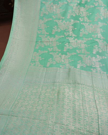 Light Green Blue Color Silk Saree - Shop Vastram