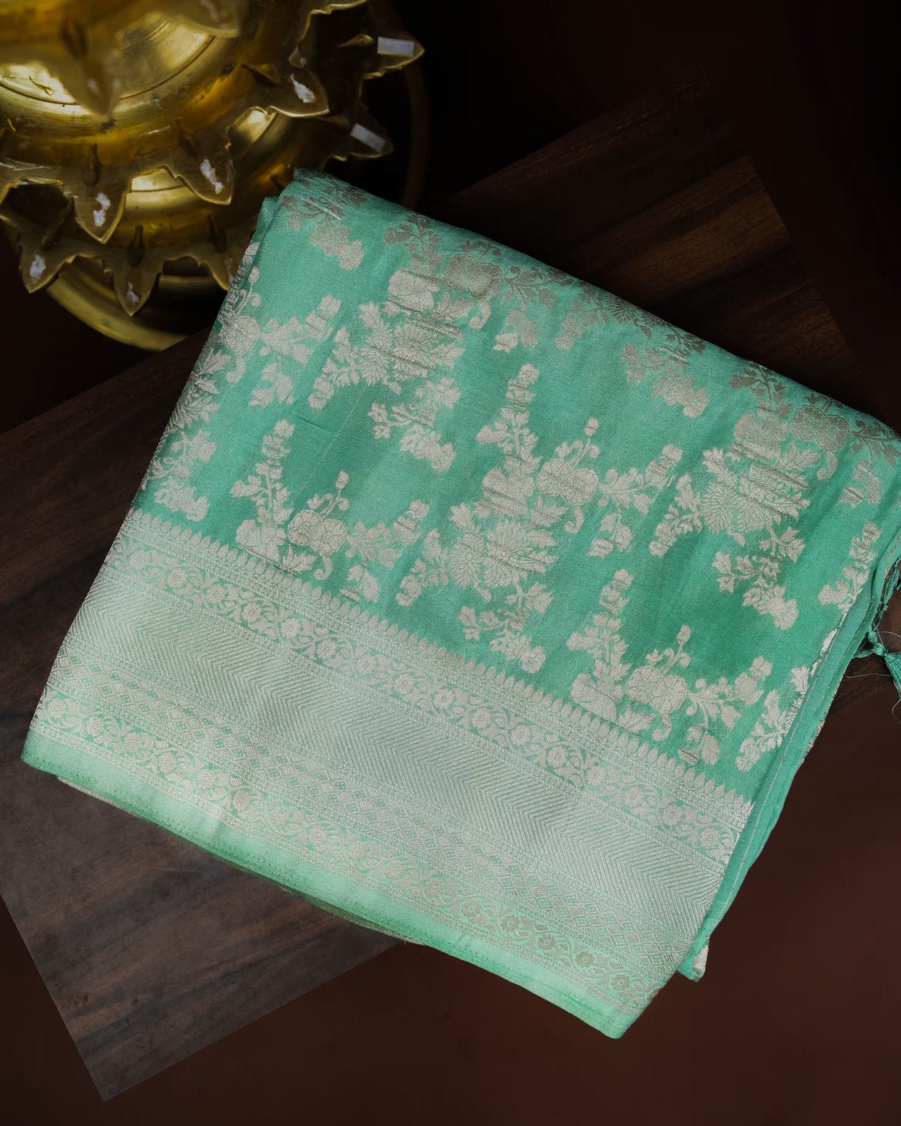 Light Green Blue Color Silk Saree - Shop Vastram