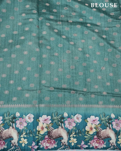 Light Green Blue Color Silk Saree - Shop Vastram
