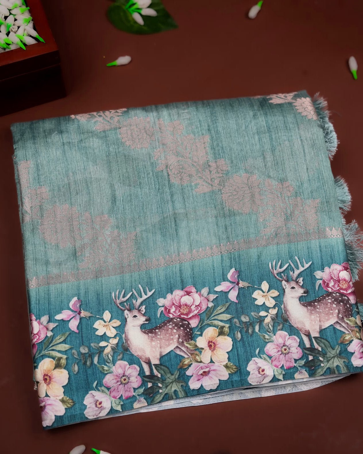 Light Green Blue Color Silk Saree - Shop Vastram