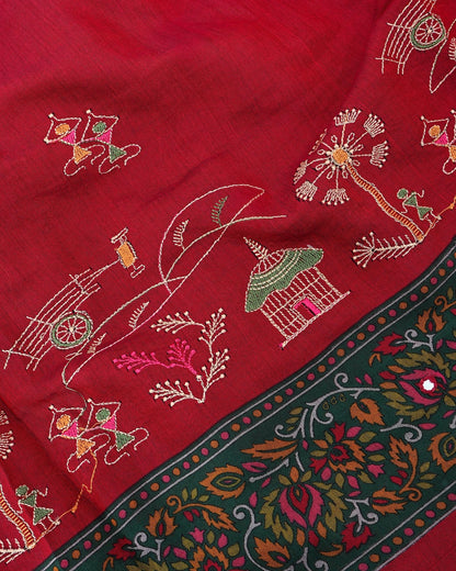 Maroon Chanderi Embroidery Saree - Shop Vastram