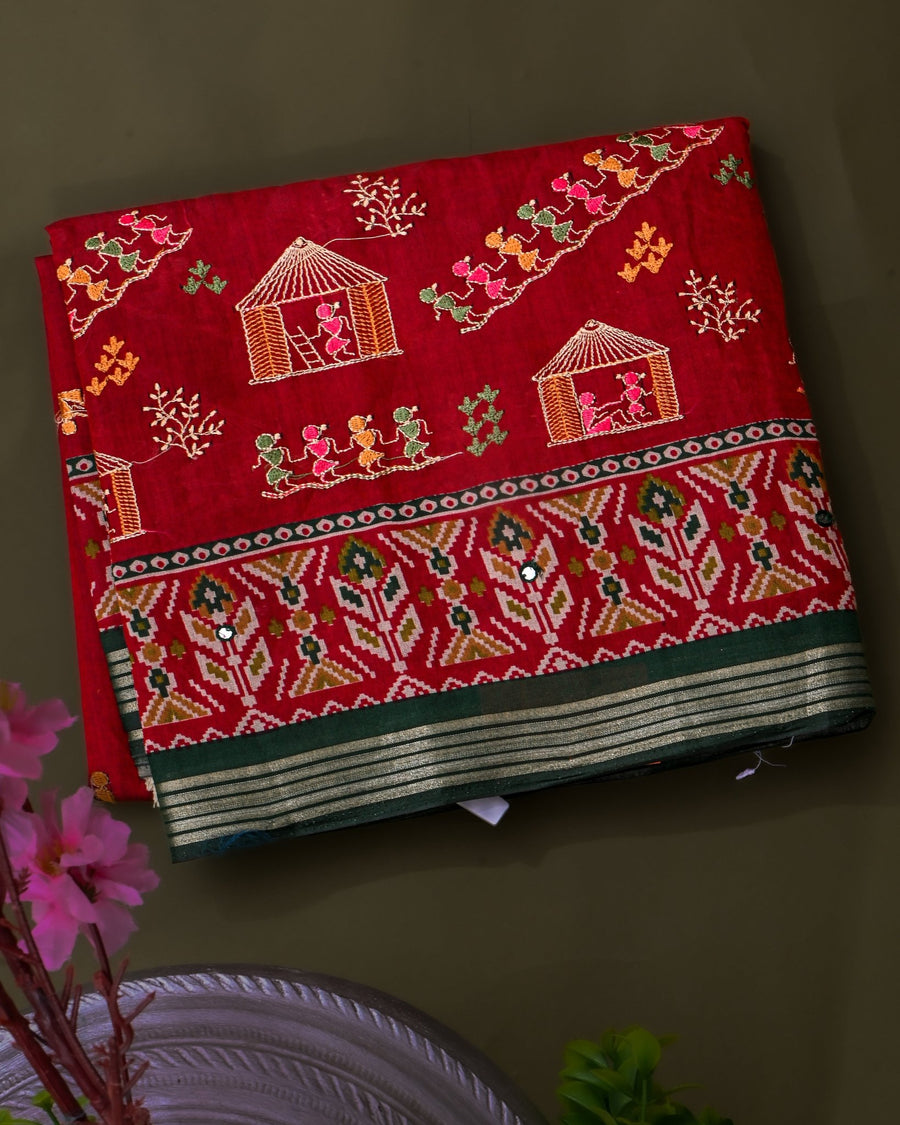 Maroon Chanderi Embroidery Saree - Shop Vastram