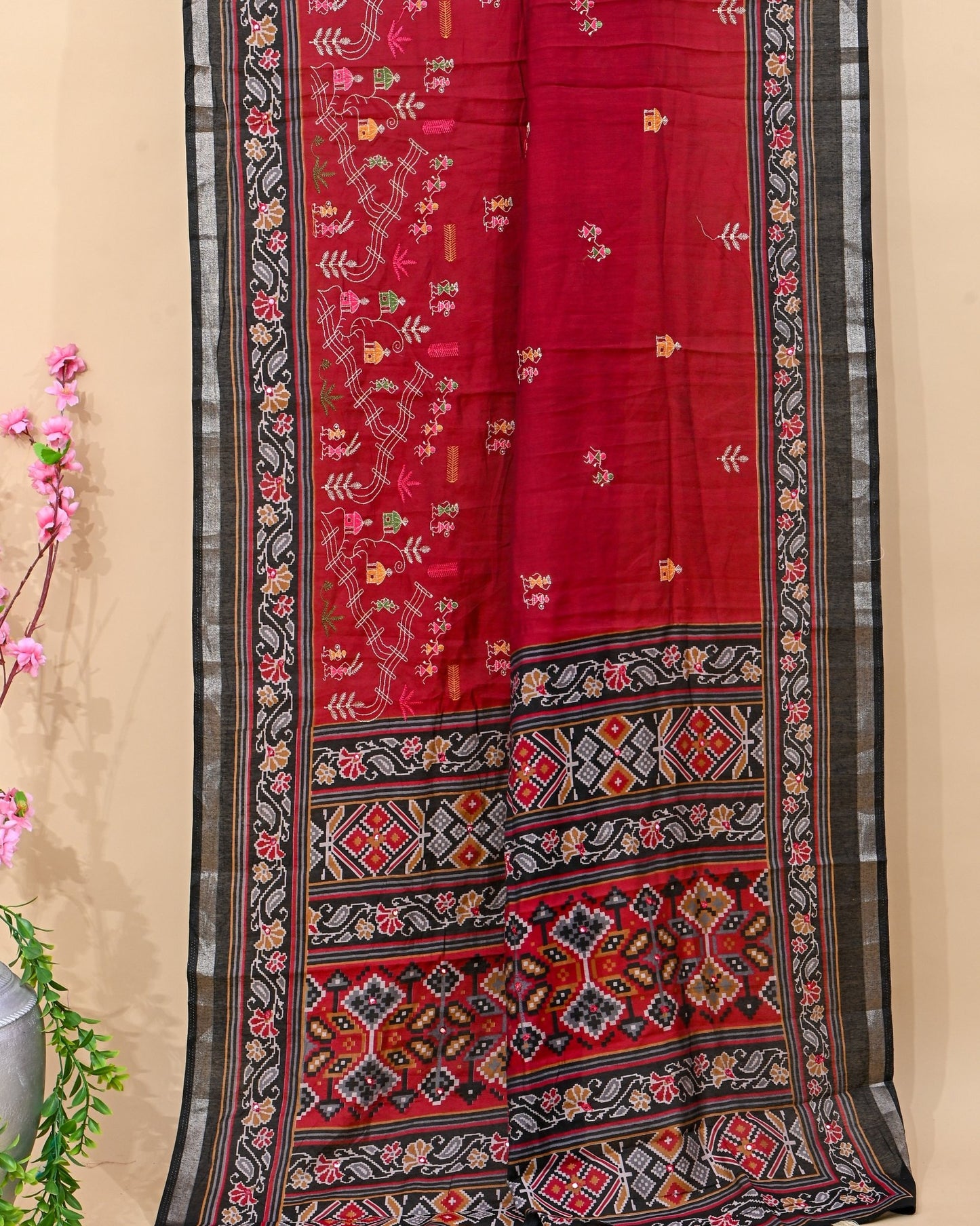 Maroon Chanderi Embroidery Saree - Shop Vastram