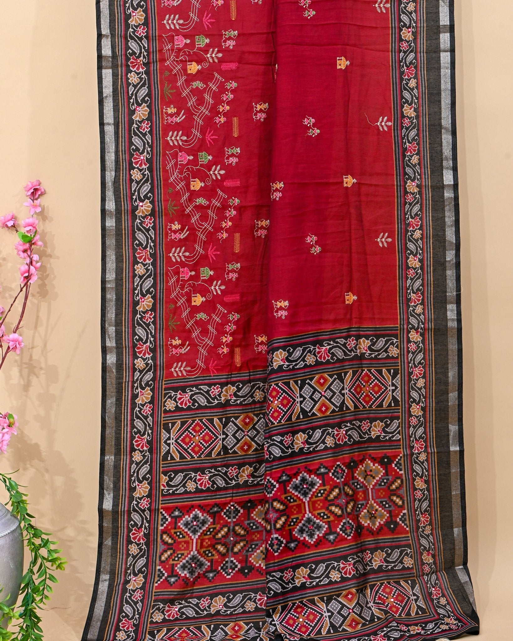 Maroon Chanderi Embroidery Saree - Shop Vastram