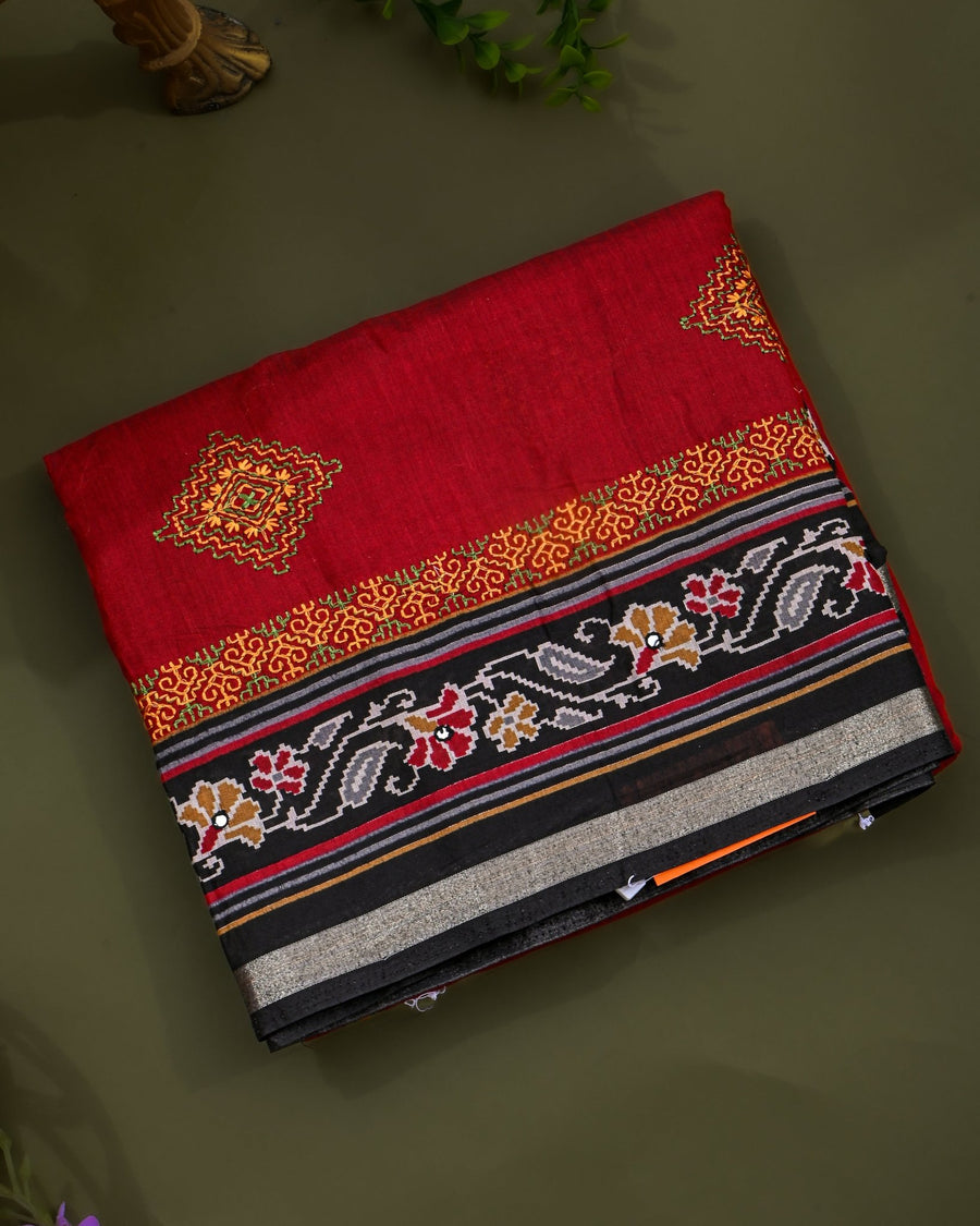 Maroon Chanderi Embroidery Saree - Shop Vastram