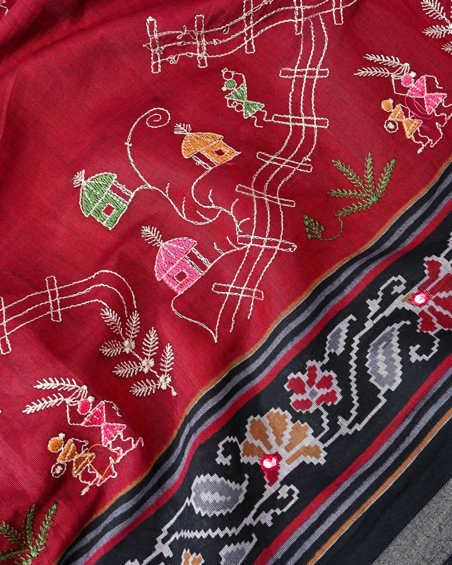 Maroon Chanderi Embroidery Saree - Shop Vastram