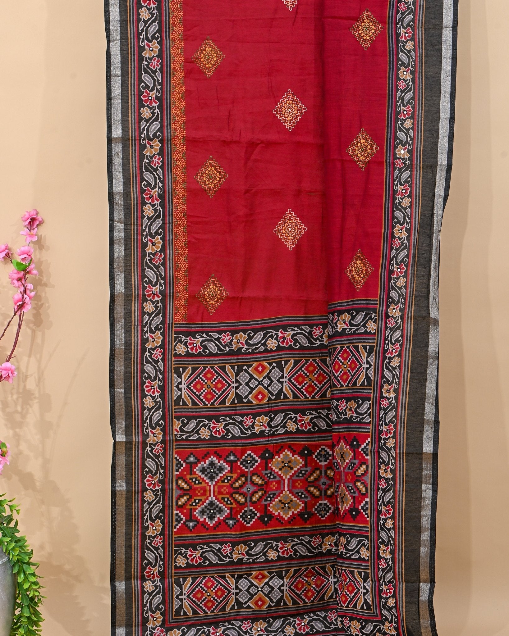 Maroon Chanderi Embroidery Saree - Shop Vastram