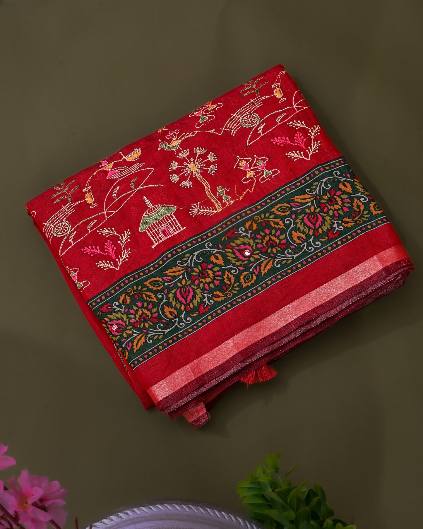 Maroon Chanderi Embroidery Saree - Shop Vastram