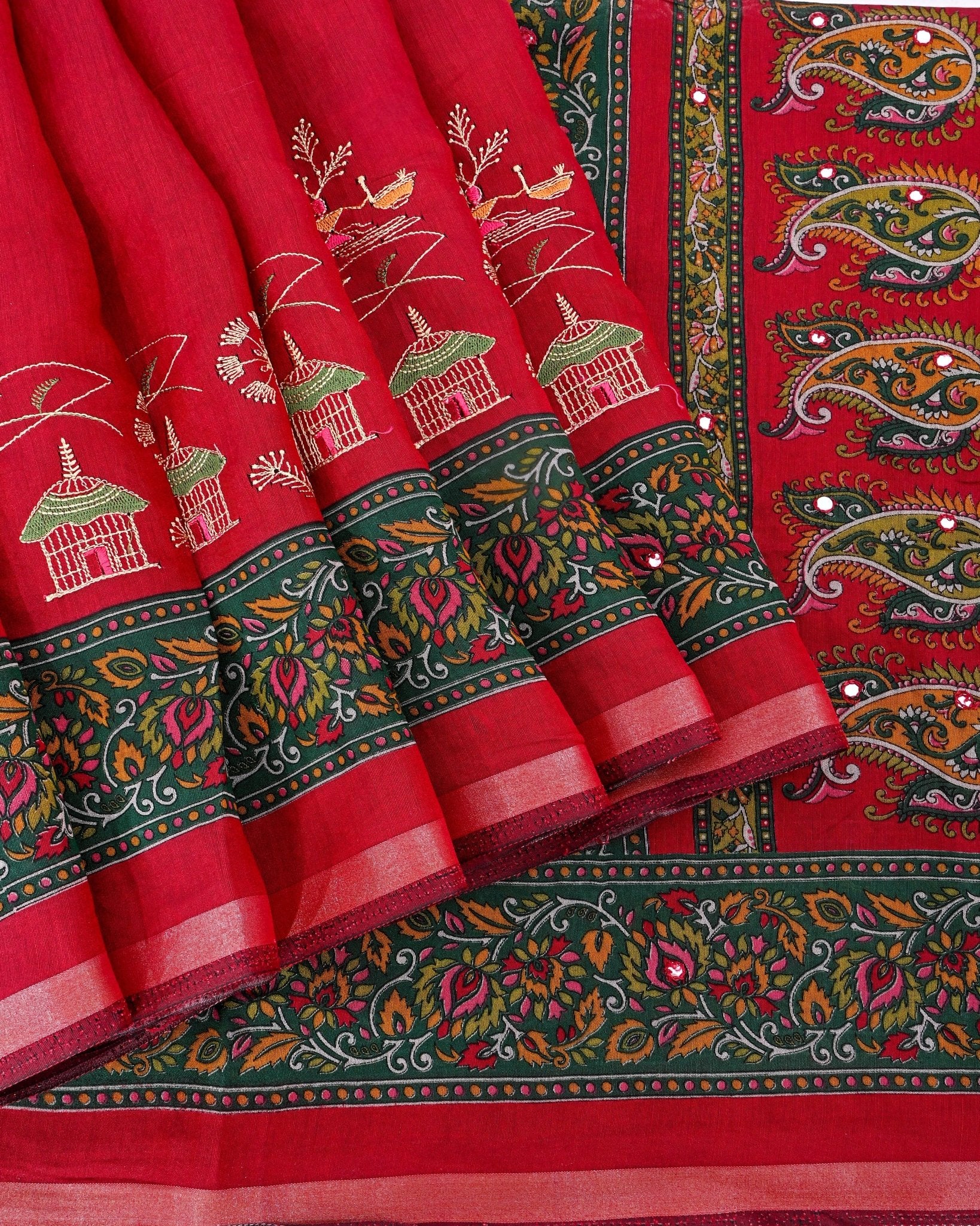 Maroon Chanderi Embroidery Saree - Shop Vastram