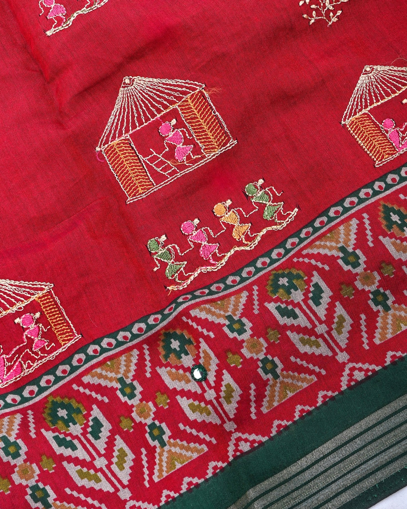 Maroon Chanderi Embroidery Saree - Shop Vastram