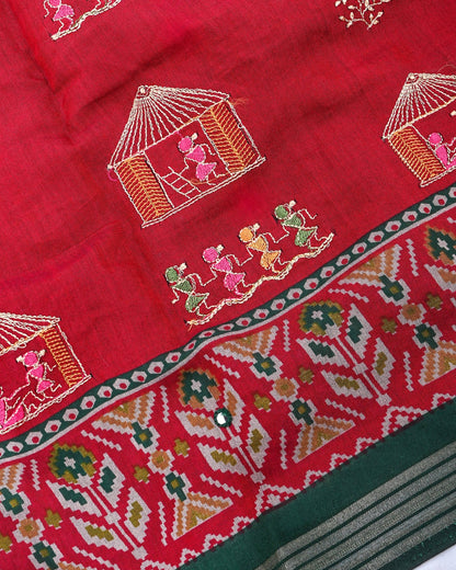 Maroon Chanderi Embroidery Saree - Shop Vastram