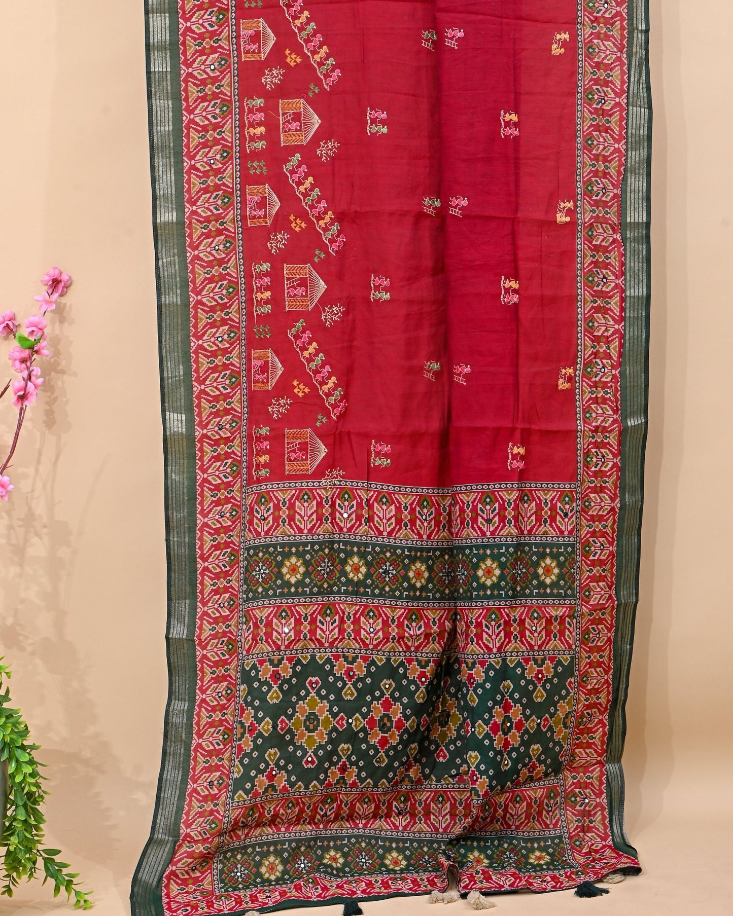 Maroon Chanderi Embroidery Saree - Shop Vastram