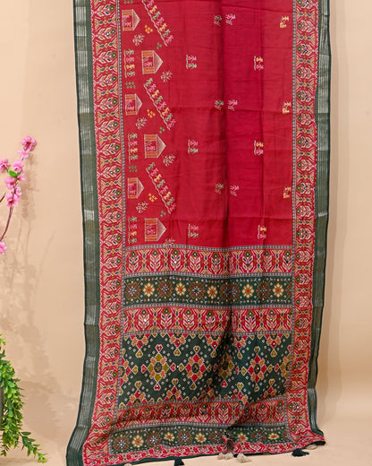 Maroon Chanderi Embroidery Saree - Shop Vastram