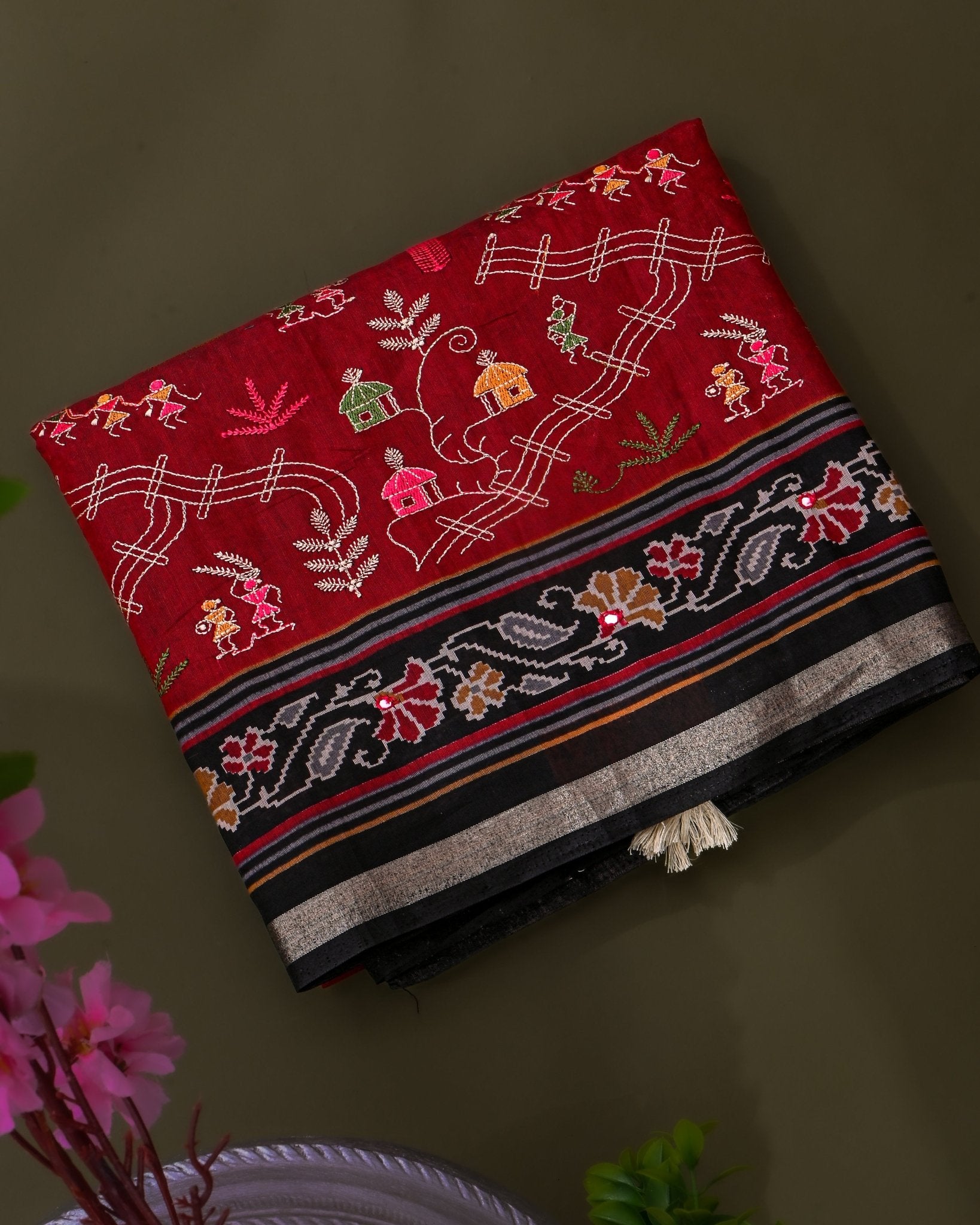 Maroon Chanderi Embroidery Saree - Shop Vastram