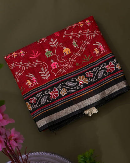 Maroon Chanderi Embroidery Saree - Shop Vastram