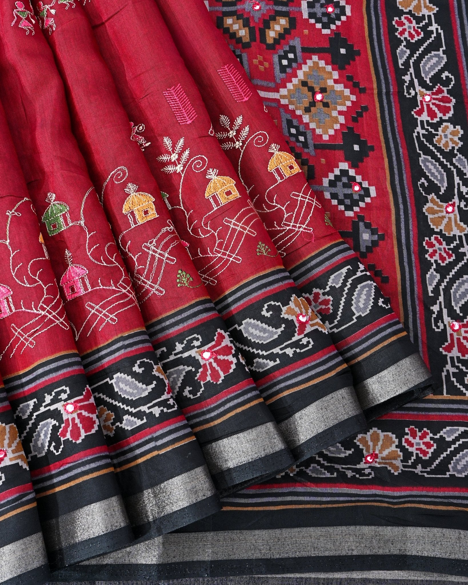 Maroon Chanderi Embroidery Saree - Shop Vastram