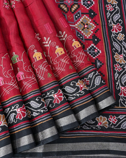 Maroon Chanderi Embroidery Saree - Shop Vastram