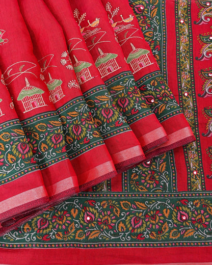 Maroon Chanderi Embroidery Saree - Shop Vastram