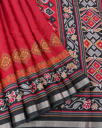 Maroon Chanderi Embroidery Saree - Shop Vastram