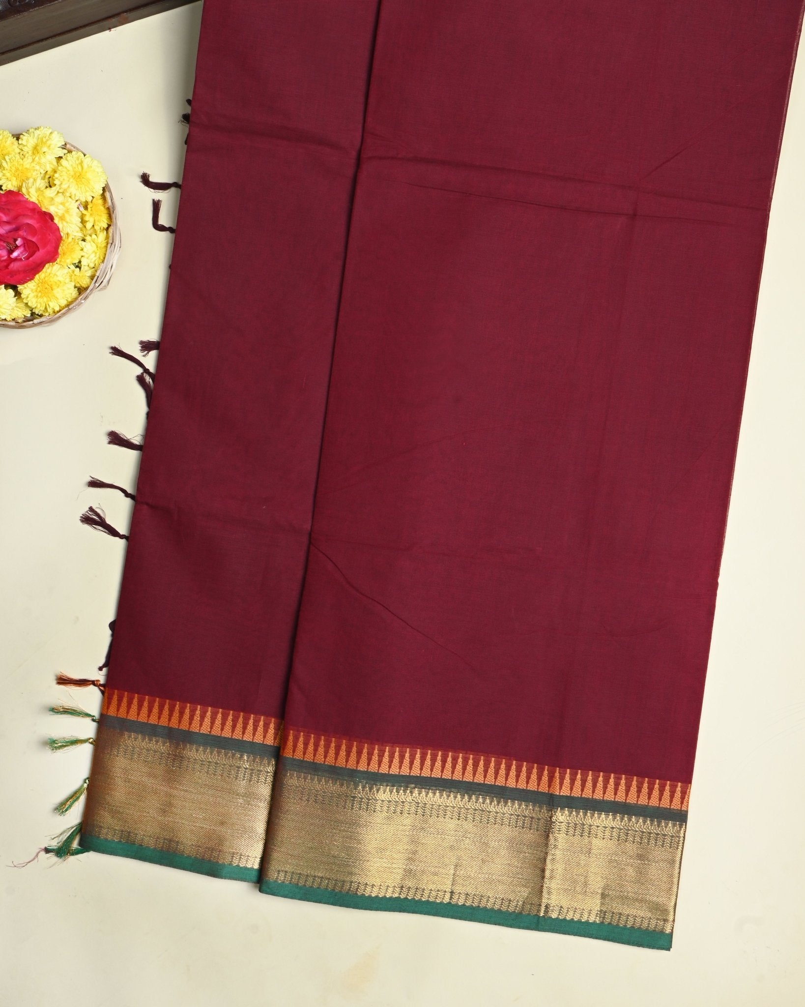 Maroon Color Cotton Saree - Shop Vastram