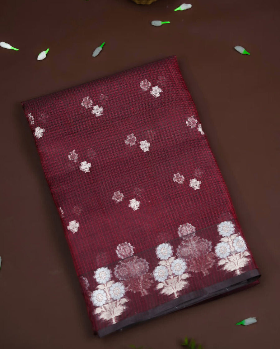 Maroon Color Silk Kota Saree - Shop Vastram